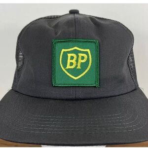 VINTAGE 90s BP British Petroleum Patch Trucker Snapback Hat Cap Gray Workwear